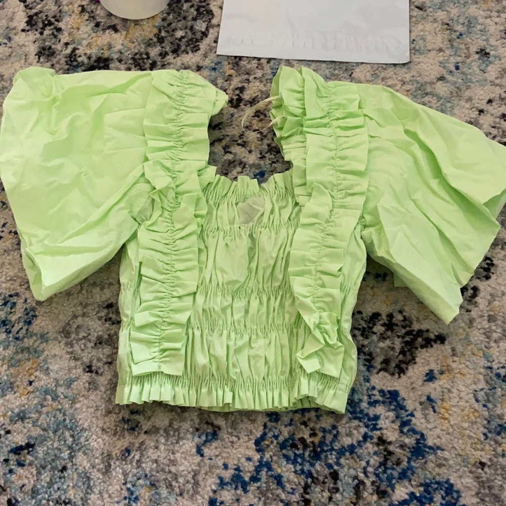 Green Crop Flowy Top